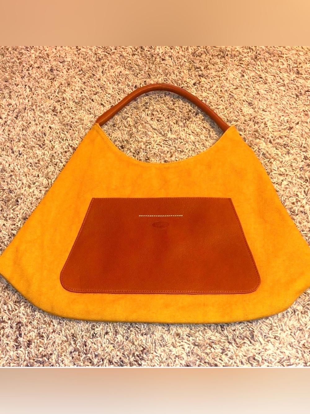 LUPO Barcelona Mustard Suede Shoulder Bag with Brown Leather Pocket and Handle
